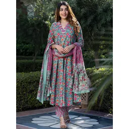 KALINI Women Floral Printed Regular Pure Cotton Kurta with Trousers & With Dupatta-picture-34