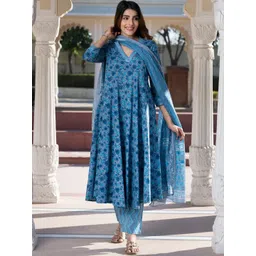KALINI Women Floral Printed Regular Pure Cotton Kurta with Trousers & With Dupatta-picture-24
