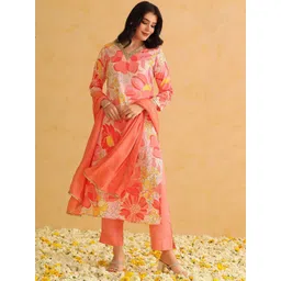 KALINI Women Floral Printed Regular Sequinned Kurta with Trousers & With Dupatta-picture-33