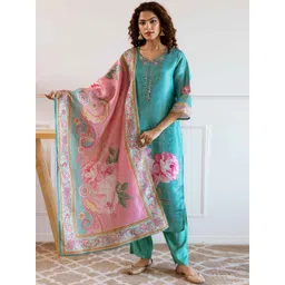 KALINI Women Floral Printed Regular Sequinned Kurta with Trousers & With Dupatta-picture-26