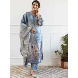 KALINI Women Floral Printed Regular Sequinned Kurta with Trousers & With Dupatta-picture-27