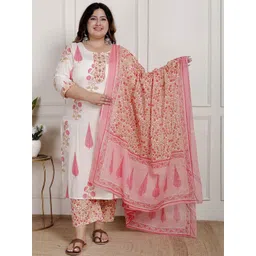 KALINI Women Floral Printed Regular Sequinned Pure Cotton Kurta Set-picture-20