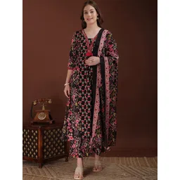 KALINI Women Floral Printed Regular Sequinned Pure Cotton Kurta with Palazzos & With Dupatta-picture-31