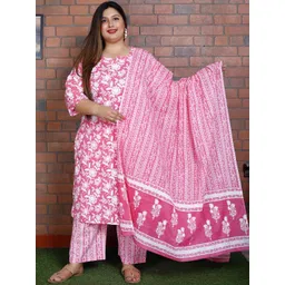 KALINI Women Floral Printed Regular Sequinned Pure Cotton Kurta with Trousers & With Dupatta-picture-32