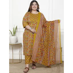 KALINI Women Floral Printed Regular Sequinned Pure Cotton Kurta with Trousers & With Dupatta-picture-28