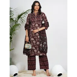 KALINI Women Floral Printed Regular Sequinned Pure Cotton Kurta with Trousers & With Dupatta-picture-16