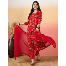 KALINI Women Floral Printed Regular Thread Work Kurta with Trousers & With Dupatta-picture-41