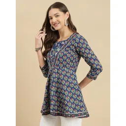 KALINI Women Floral Printed Round Neck Cotton Top image 3