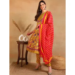 KALINI Women Floral Printed Sequinned Anarkali Kurta with Trousers & Dupatta image 5