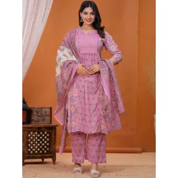 KALINI Women Floral Printed Tiered Sequinned Pure Cotton Kurta with Palazzos & With Dupatta-picture-38