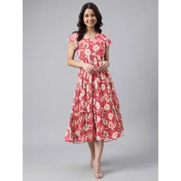 KALINI Women Floral Printed V-Neck Midi Fit & Flare Dress-picture-35