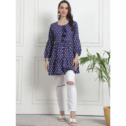 KALINI Women Geometric Printed Flared Sleeves Thread Work Floral Kurta-picture-16