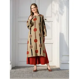 KALINI Women Geometric Printed Flared Sleeves Thread Work Kurta-picture-12