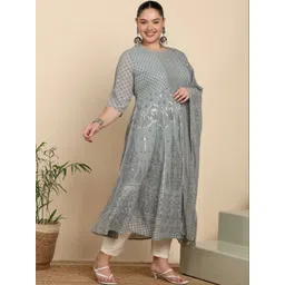 KALINI Women Geometric Printed Georgette Anarkali Kurta With Dupatta-image-21