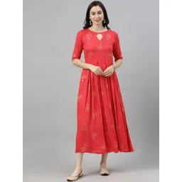 KALINI Women Geometric Printed Keyhole Neck Cotton Anarkali Kurta-image-32