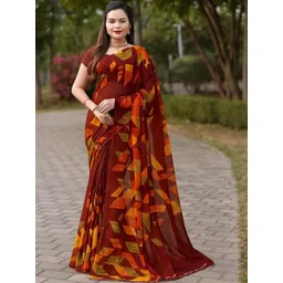 KALINI Women Geometric Printed Saree with Blouse Piece-image-0