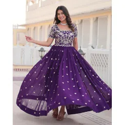 KALINI Women Georgette Embroidered Fit and Flare Ethnic Dress-picture-30