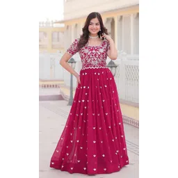KALINI Women Georgette Embroidered Fit and Flare Ethnic Dress-picture-25