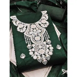 KALINI Women Green & White Chanderi Cotton Embellished Unstitched Dress Material-picture-31