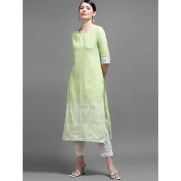 KALINI Women Green & White Floral Printed Straight Kurta-picture-36