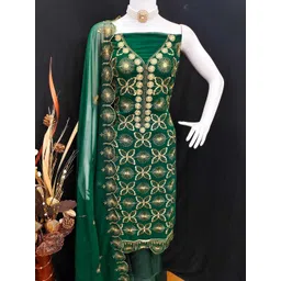 KALINI Women Green Embroidered Poly Georgette Unstitched Dress Material-picture-30