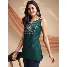 KALINI Women Green Ethnic Motifs Embroidered V-Neck Kurti-picture-29