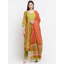 KALINI Women Green Ethnic Motifs Printed Pure Cotton Kurta with Trousers & Dupatta-image-42