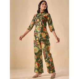 KALINI Women Green Printed Pure Cotton Shirt & Trousers Casual Co-Ord Set-picture-25
