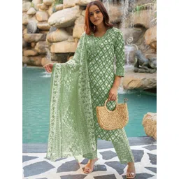 KALINI Women Green Pure Cotton Kurta Sets-image-33
