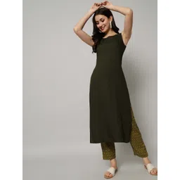 KALINI Women Green Viscose Rayon Straight Kurta with Trousers-picture-14