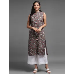 KALINI Women Grey Floral Printed Straight Fit Pure Cotton Kurta-picture-19