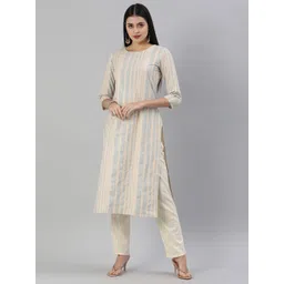 KALINI Women Grey Melange & Cream-Coloured Striped Straight Kurta-picture-15