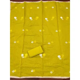 Kalini Women Light Green Chanderi Cotton Embroidery Unstitched Dress Material with Dupatta image 4