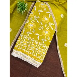 Kalini Women Light Green Chanderi Cotton Embroidery Unstitched Dress Material with Dupatta image 2