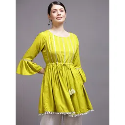 KALINI Women Lime Green & Silver-Toned Viscose Rayon Tunic-picture-21