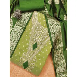 KALINI Women Lime Green Embroidered Organza Unstitched Dress Material-picture-24