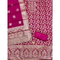 Kalini Women Magenta Jacquard Weaving Unstitched Dress Material with Dupatta-picture-23
