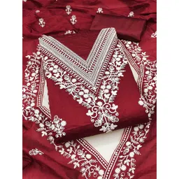 KALINI Women Maroon Chanderi Cotton Embroidered Unstitched Dress Material with Dupatta-picture-12