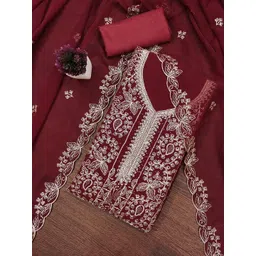KALINI Women Maroon Embroidered Geometric Dress Material-picture-18