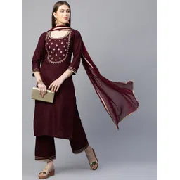 KALINI Women Maroon Embroidered Gotta Patti Kurta with Palazzos & With Dupatta-picture-10