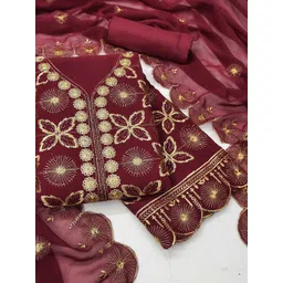 KALINI Women Maroon Embroidered Poly Georgette Unstitched Dress Material-picture-28