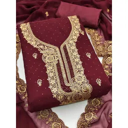 KALINI Women Maroon Georgette Embroidered Unstitched Dress Material with Dupatta-picture-26