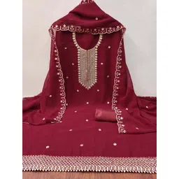 KALINI Women Maroon Georgette Embroidered Unstitched Dress Material with Dupatta-picture-28