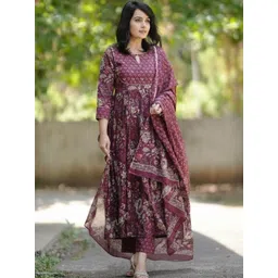 KALINI Women Maroon Printed Viscose Rayon Kurta Sets-picture-19