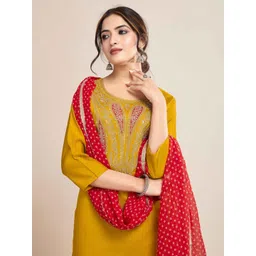 KALINI Women Mustard Chanderi Silk Embroidered Kurta Sets image 3