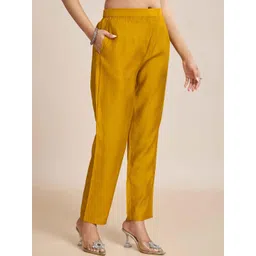 KALINI Women Mustard Chanderi Silk Embroidered Kurta Sets image 2