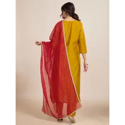 KALINI Women Mustard Chanderi Silk Embroidered Kurta Sets image 5