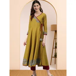 KALINI Women Mustard Cotton Anarkali Kurtas-picture-18