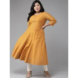 KALINI Women Mustard Cotton Printed Anarkali Kurtas-picture-17