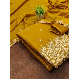 KALINI Women Mustard Embroidered Geometric Dress Material-picture-34